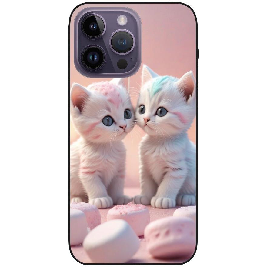 Hülle iPhone 14 Pro Max - Silikonhülle schwarz mit Motiv 46 Kätzchen Rosa - personalisierbar