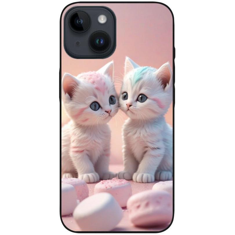 Hülle iPhone 14 - Silikonhülle schwarz mit Motiv 46 Kätzchen Rosa - personalisierbar