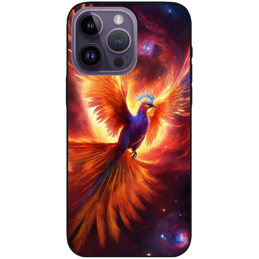 Hülle iPhone 14 Pro Max - Silikonhülle schwarz mit Motiv 35 Feuervogel - personalisierbar