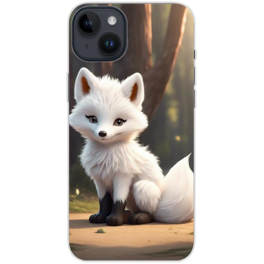 Handyhülle iPhone 14 Plus aus transparentem Silikon mit Motiv 16 weißer Fuchs animiert - personalisierbar