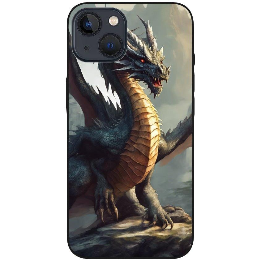 Hülle iPhone 13 - Silikonhülle schwarz mit Motiv 36 Drache - personalisierbar