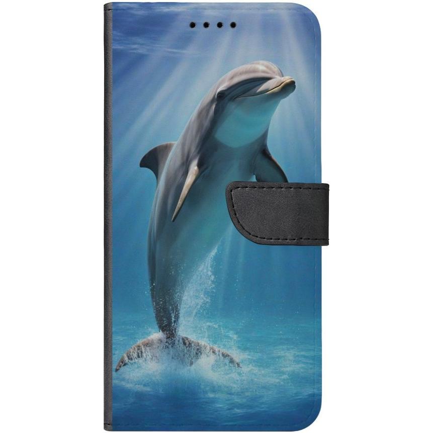 iPhone 13 Handyhülle aus Kunstleder mit Lasche Motiv 39 einzelner Delfin - personalisierbar